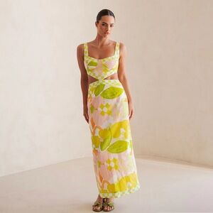 SABO Australia Cut Out Everett Maxi Dress Checker Floral Resort Cruise Party XS‎